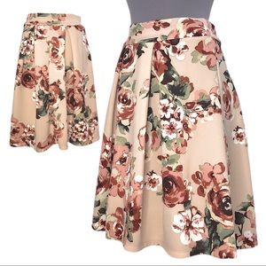 A-Line Pleated Pink Floral Skirt Sz. M
